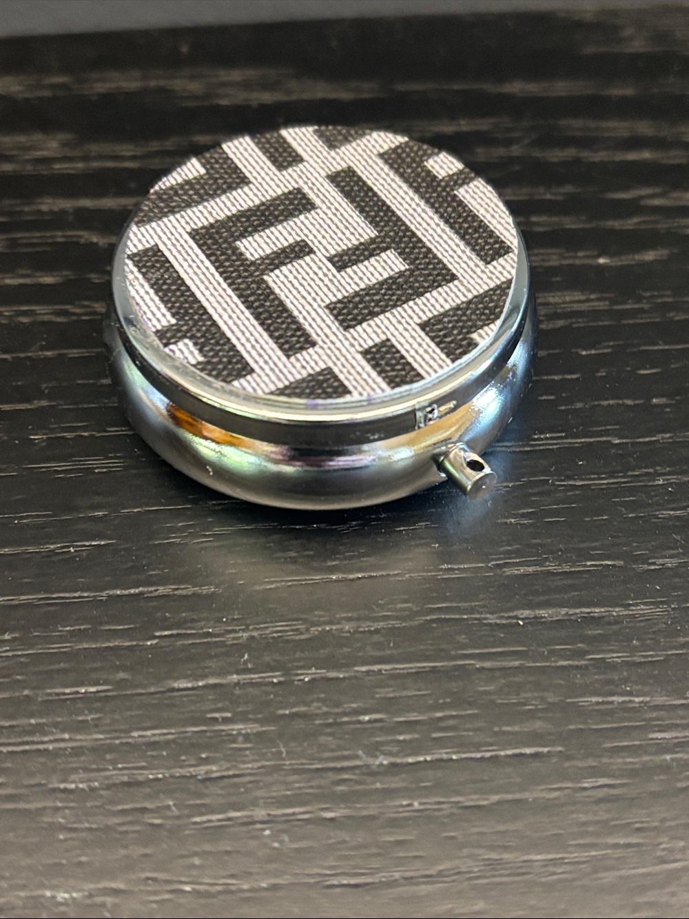 FENDI Pill Box, Container, Jewelry Box, Silver Tone 2 in diameter.